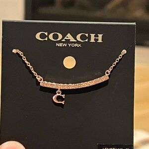 NWT Coach Rose Gold Pave Signature Bar Necklace
